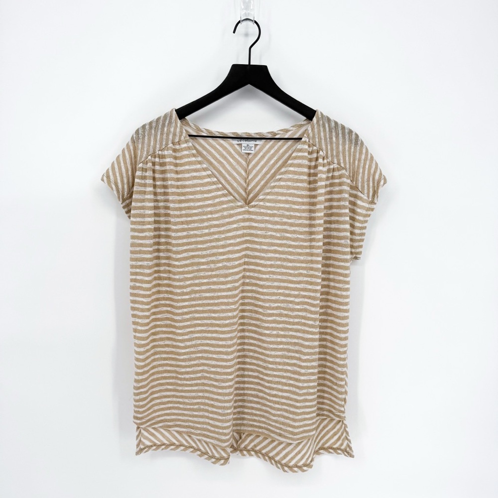 ☀️ 3/$25 Liz Claiborne Neutral Stripe V-Neck Top XL